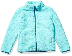 Amazon Essentials Girls' Sherpa Fleece Full-Zip Jacket, Aqua Blue, Medium