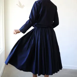 Apuntob Double Pleat Elastic Skirt - Navy/Black Polkaot
