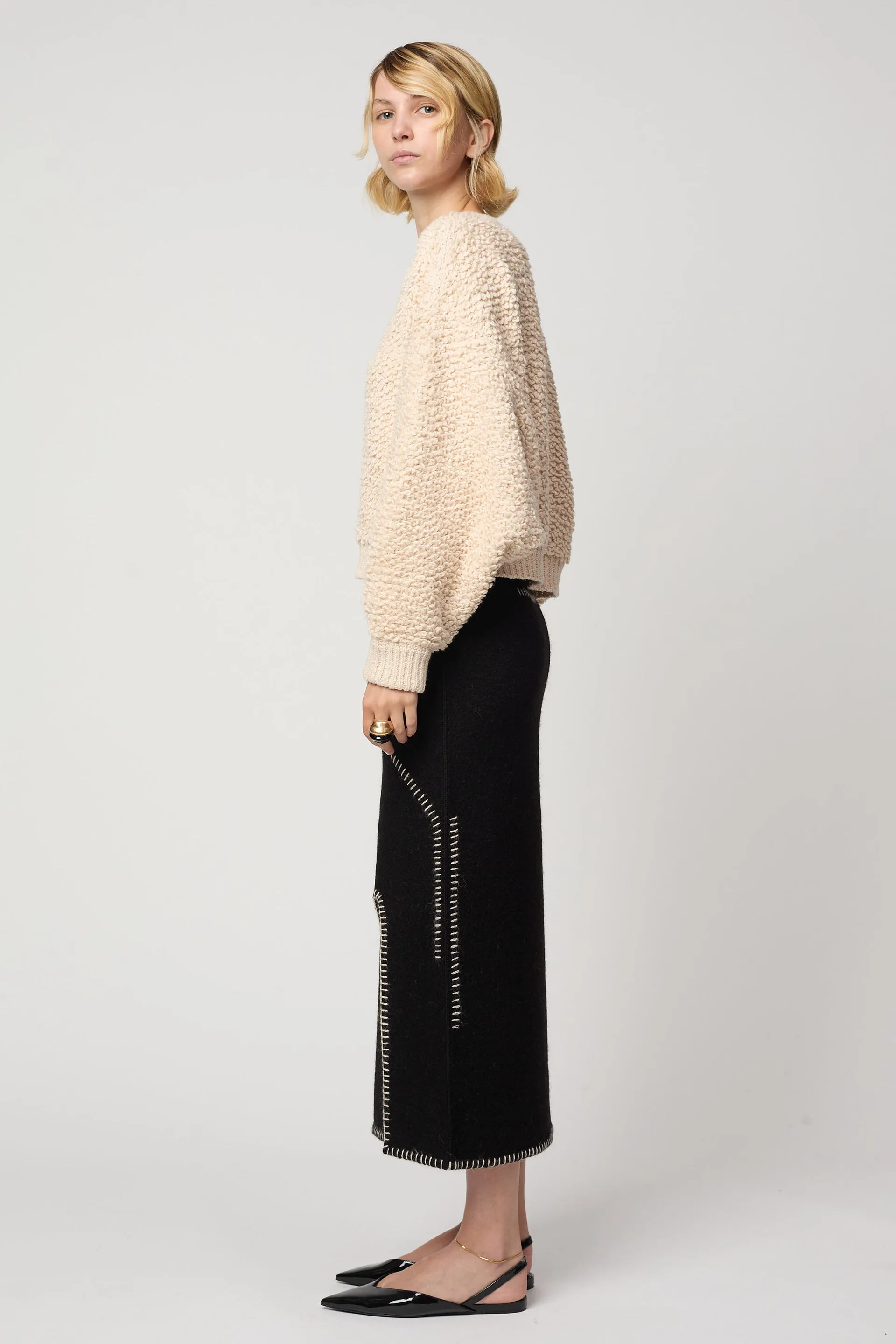BALLOON SLEEVE SWEATER IN CHUNKY LOOP KNIT
