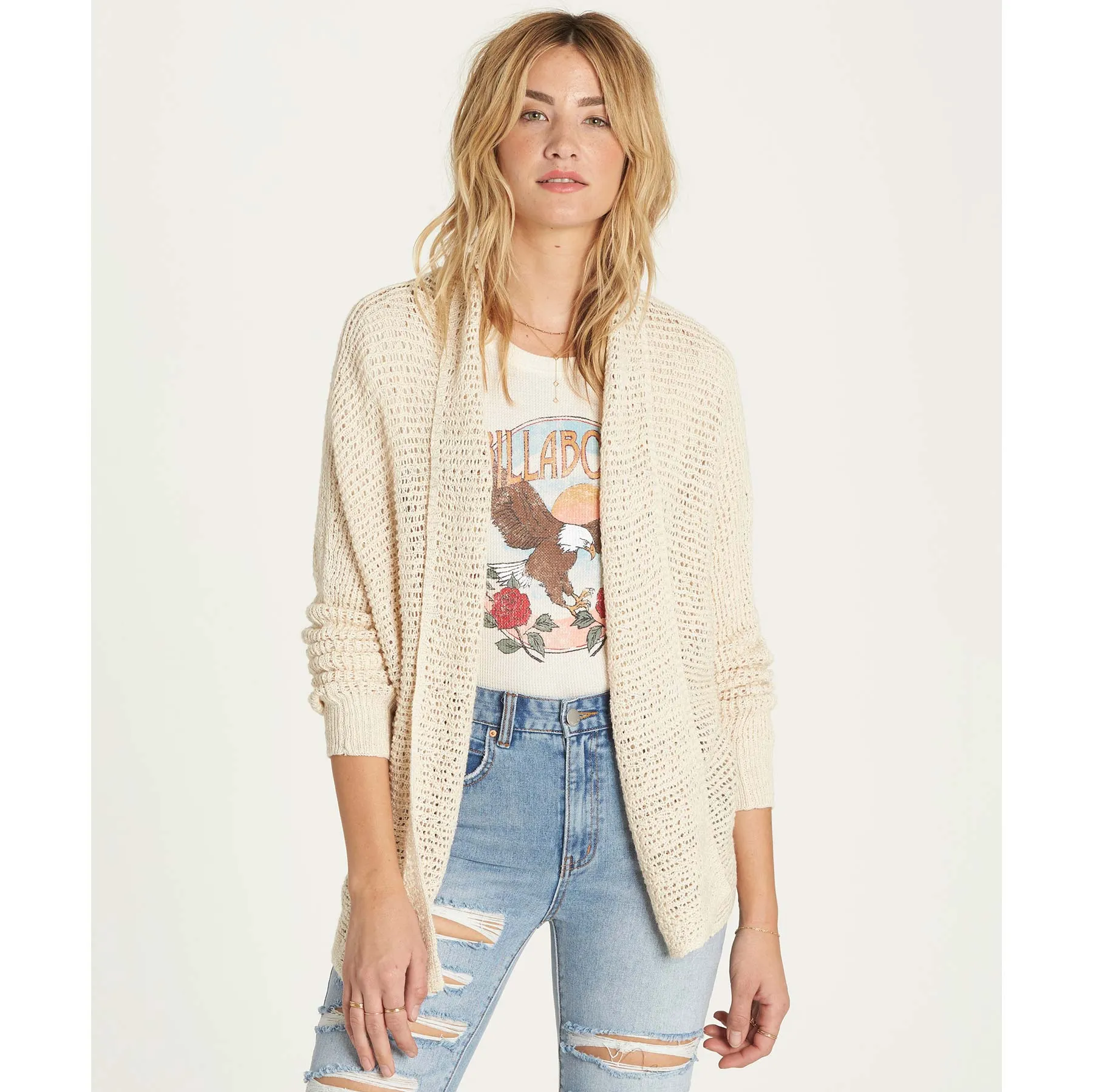 Billabong Women's Shake Down Dolman Sleeve Open Front Knit Cardigan | White Cap