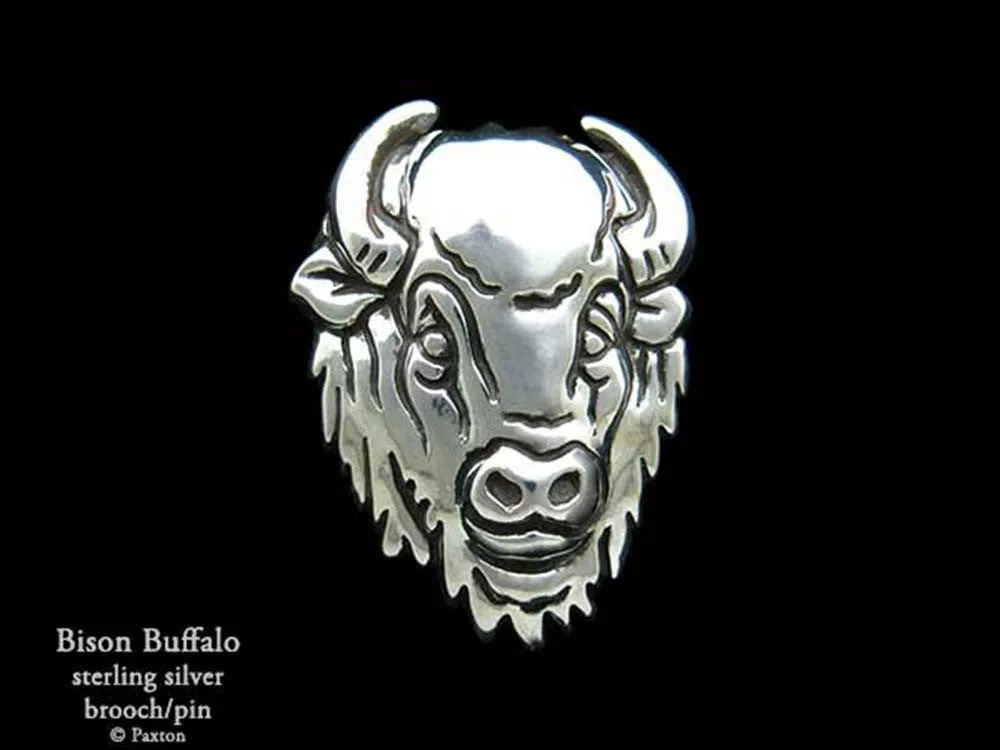 Bison Buffalo Head Brooch Pin Sterling Silver