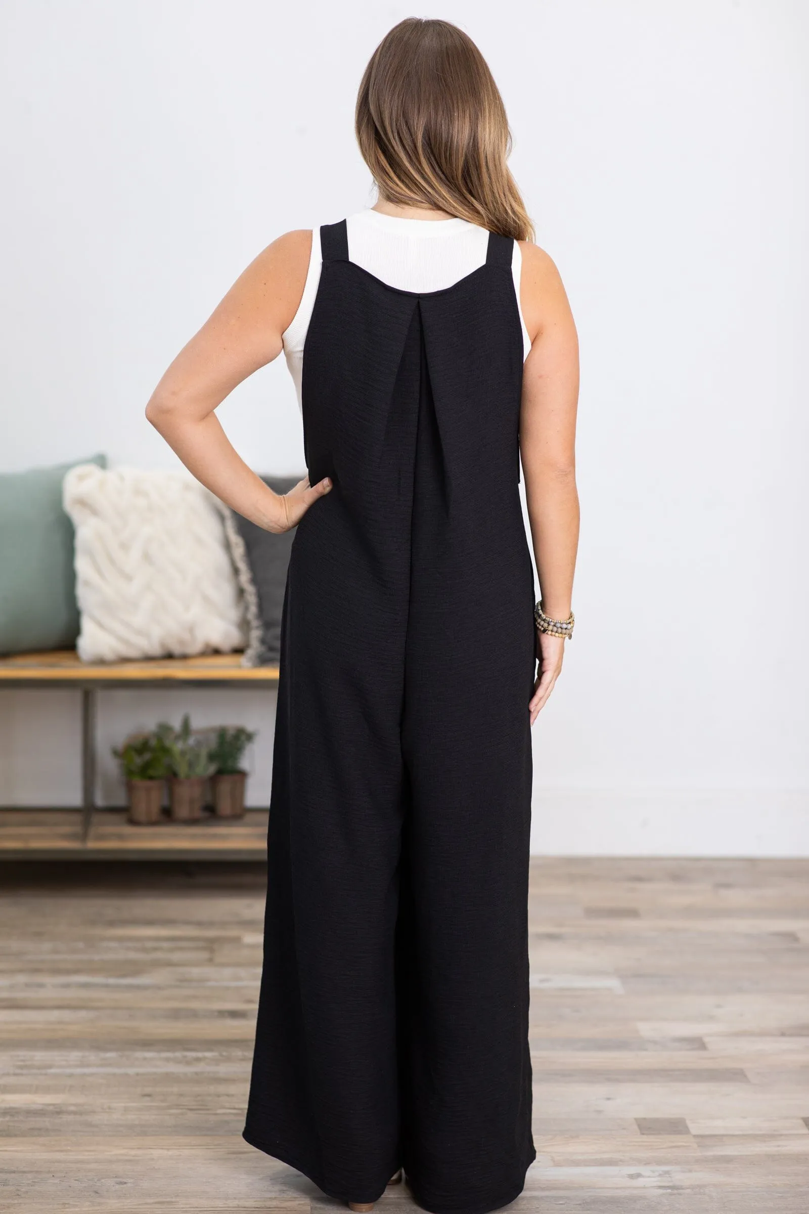 Black Wide Leg Overalls