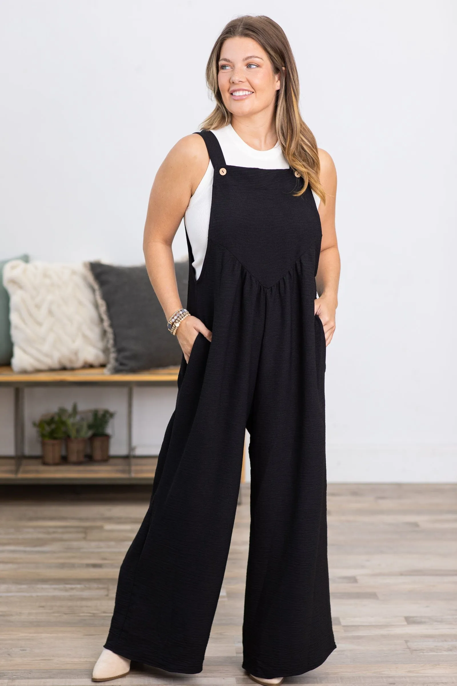 Black Wide Leg Overalls