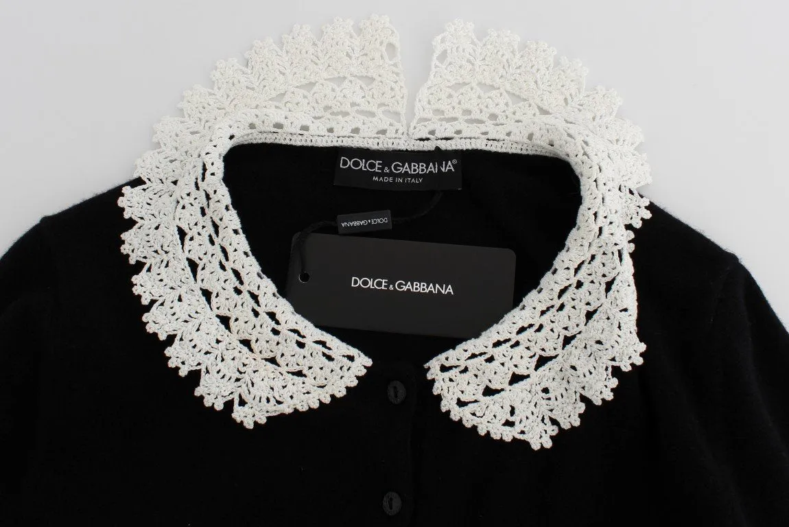 Black Wool Ricamo Cardigan Sweater