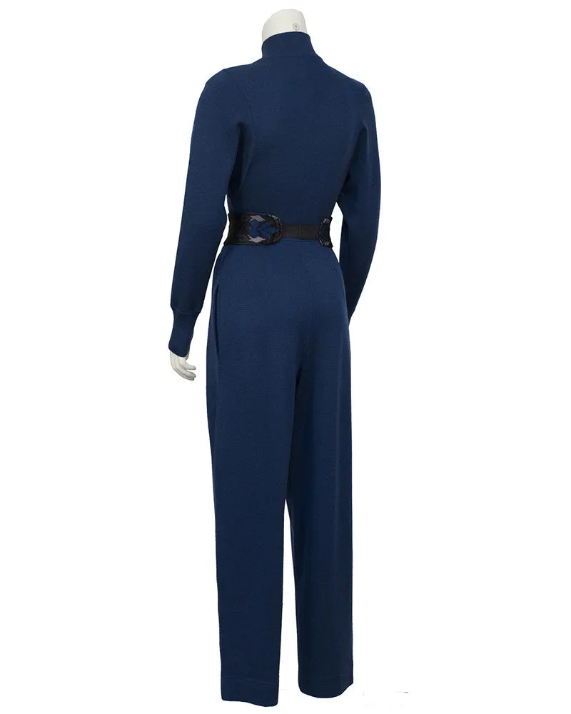 Blue Knit Jumpsuit with Belt/Headband