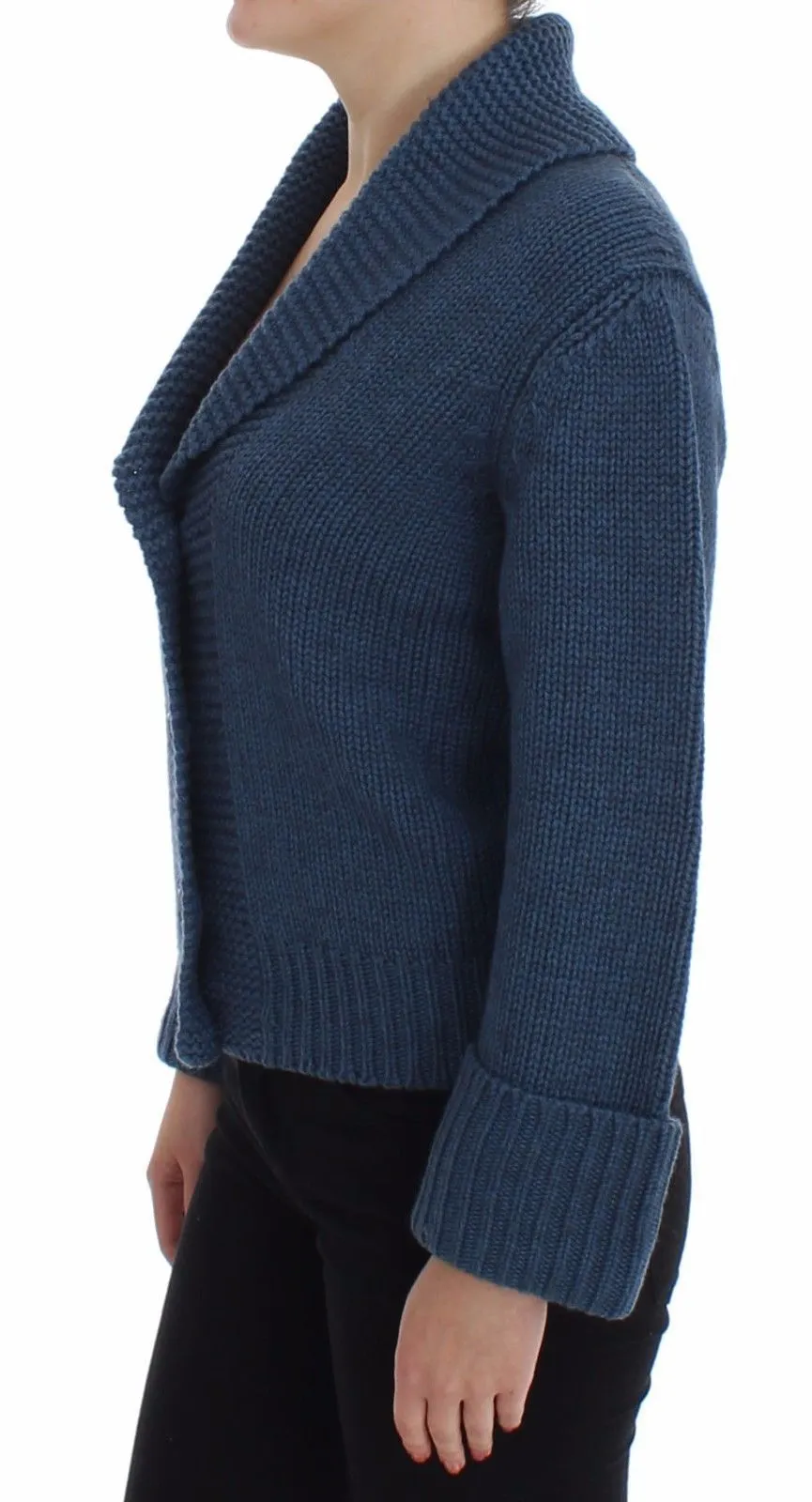 Blue Knitted Wool Yack Cardigan Sweater