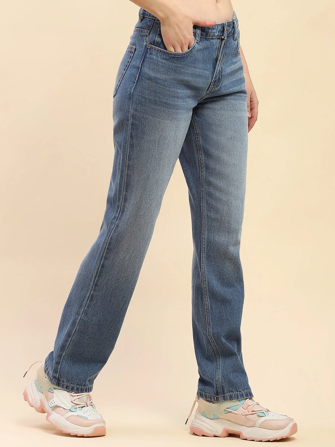 Camla Barcelona Low Rise Blue Straight Fit Jeans