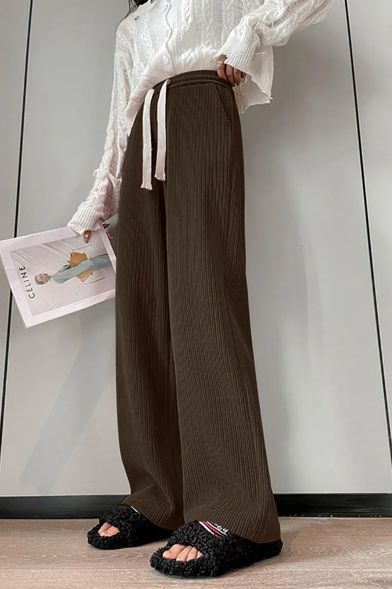 Chouyatou Women's High Waisted Corduroy Pants Casual Drawstring Wide Leg Corduroy Pants for Women