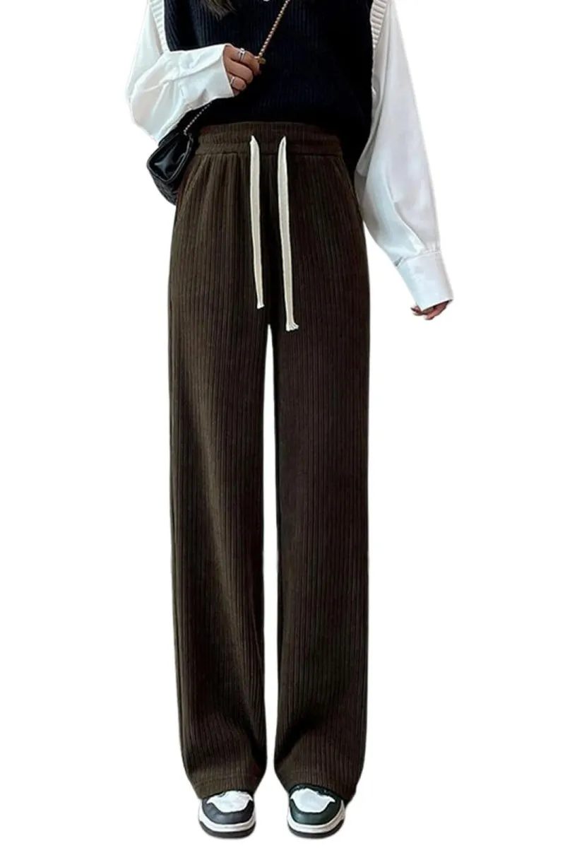 Chouyatou Women's High Waisted Corduroy Pants Casual Drawstring Wide Leg Corduroy Pants for Women