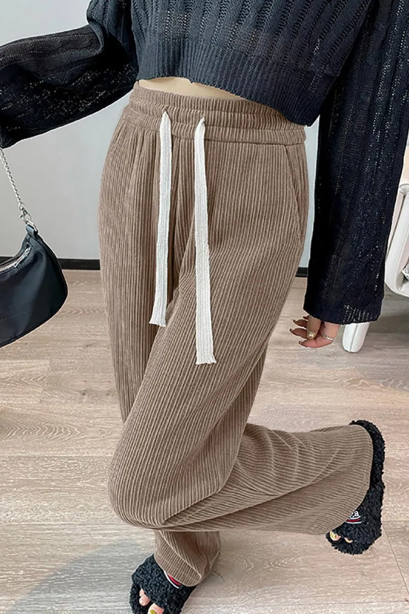 Chouyatou Women's High Waisted Corduroy Pants Casual Drawstring Wide Leg Corduroy Pants for Women
