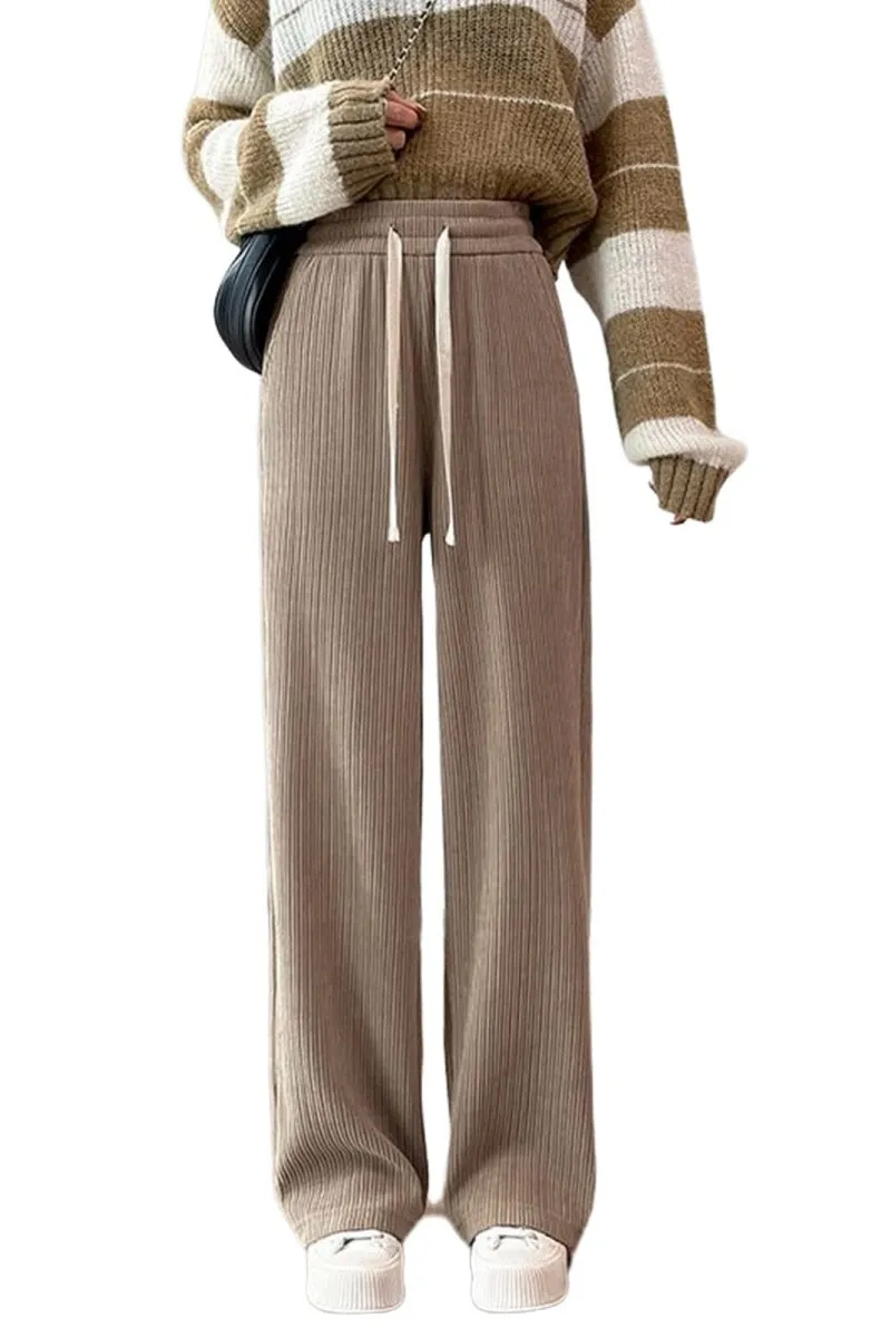 Chouyatou Women's High Waisted Corduroy Pants Casual Drawstring Wide Leg Corduroy Pants for Women