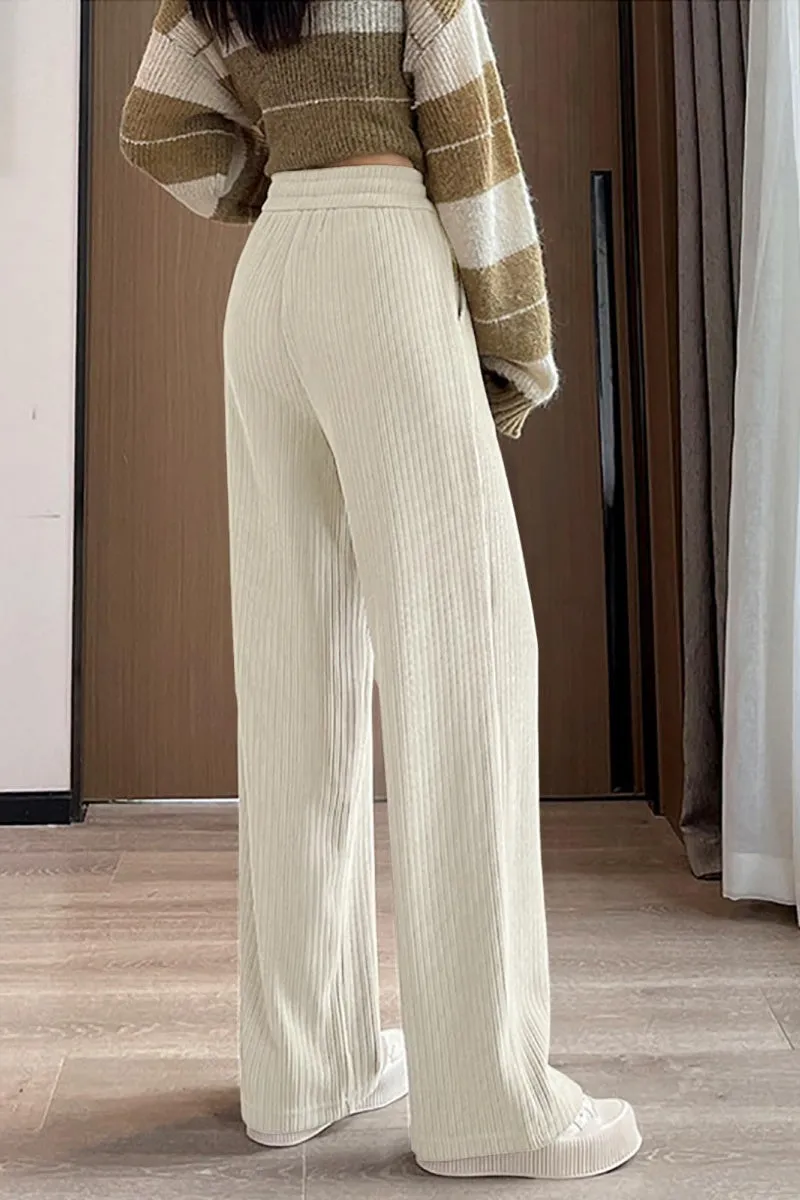 Chouyatou Women's High Waisted Corduroy Pants Casual Drawstring Wide Leg Corduroy Pants for Women