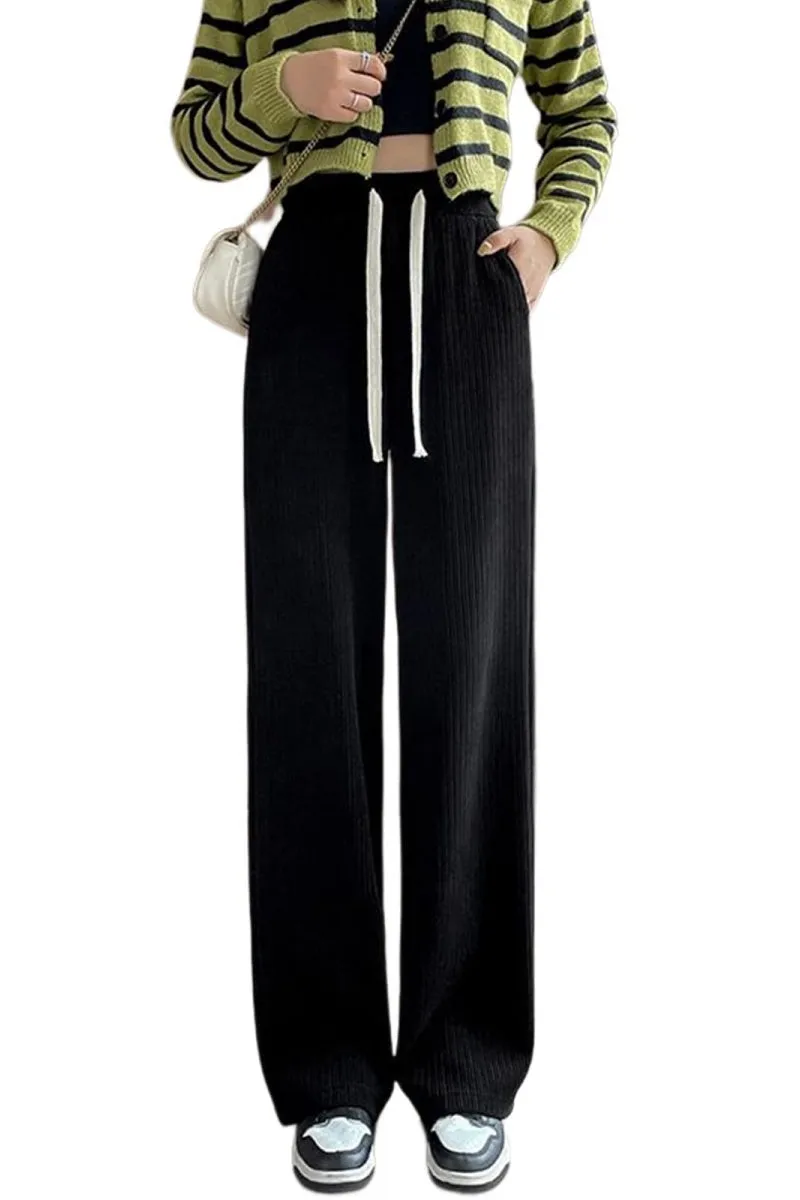 Chouyatou Women's High Waisted Corduroy Pants Casual Drawstring Wide Leg Corduroy Pants for Women