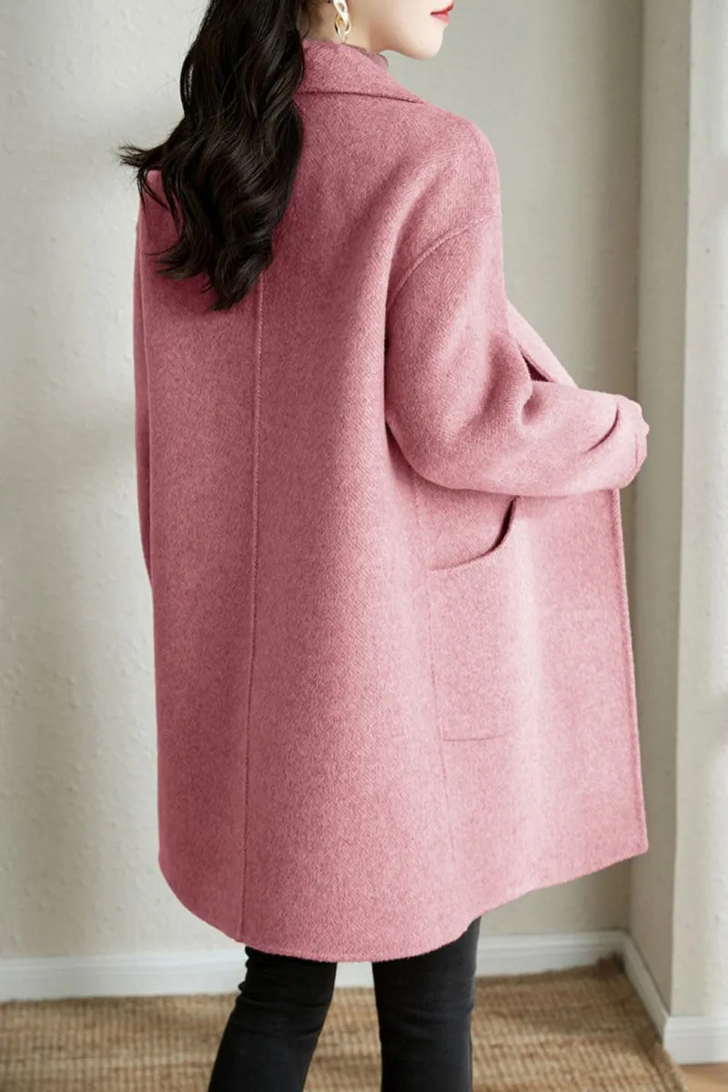 Chouyatou Women's Notch Lapel Herringbone Wool Coat Formal Office Work Double Breasted Winter Pea Coat