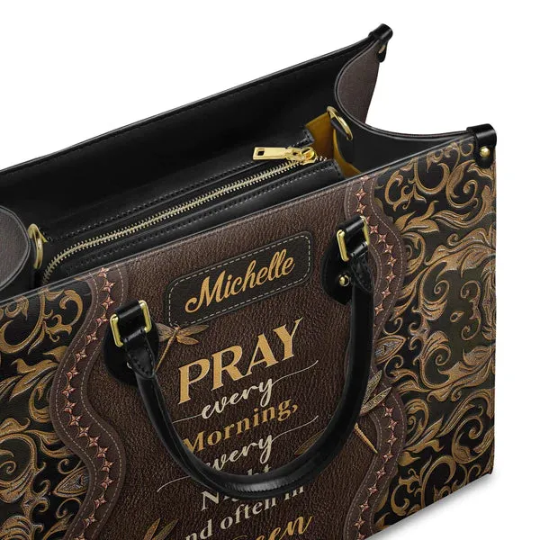 Christianartbag Handbags, Pray Every Morning Dragonfly Leather Handbag, Handbag Design, Personalized Leather Handbag, Gifts for Women, CABLTB02271123.