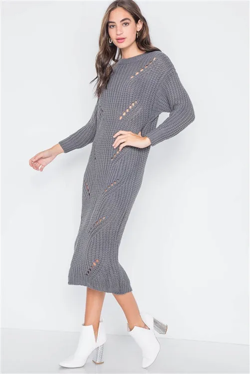 Chunky Distressed Midi Sweater Dress | Gray