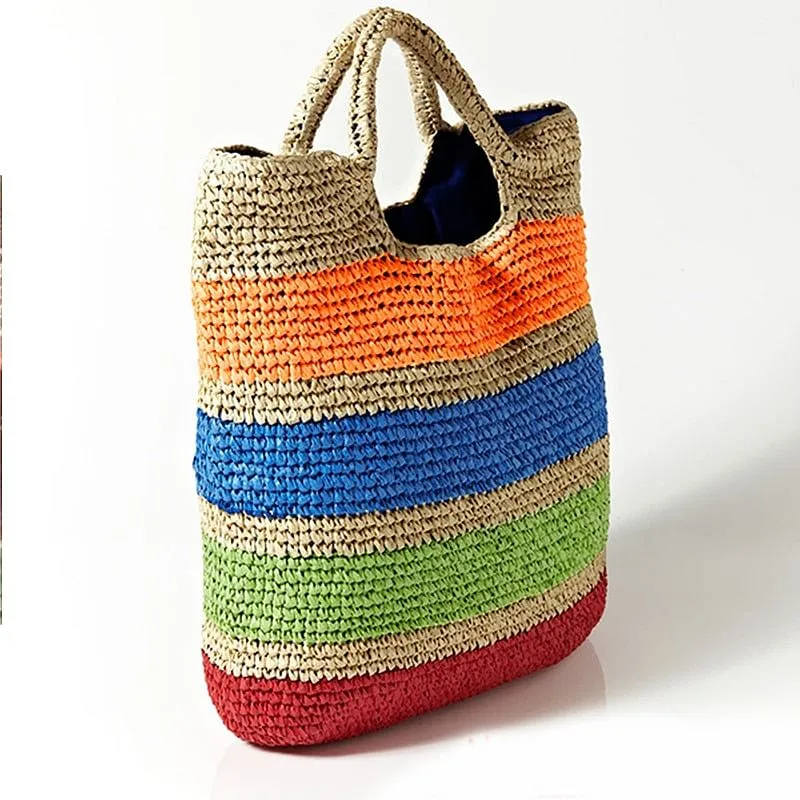 Crochet Summer Beach Bag. Colorful Straw Bag