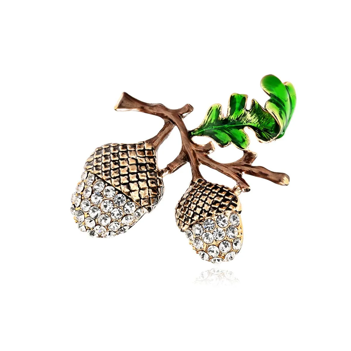 Cubic Zirconia & Enamel 18K Gold-Plated Hazelnut Brooch