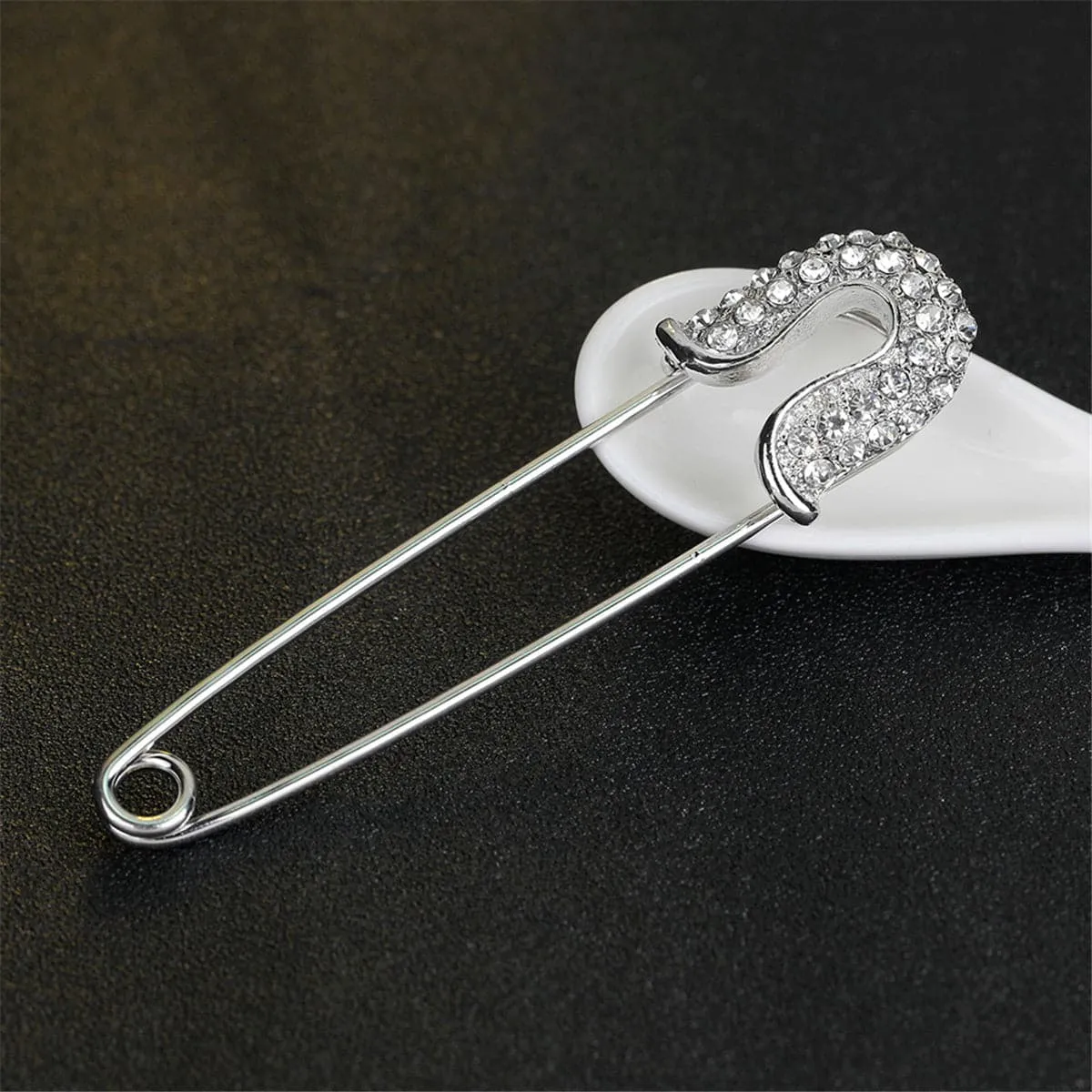 Cubic Zirconia & Silver-Plated Pin Brooch