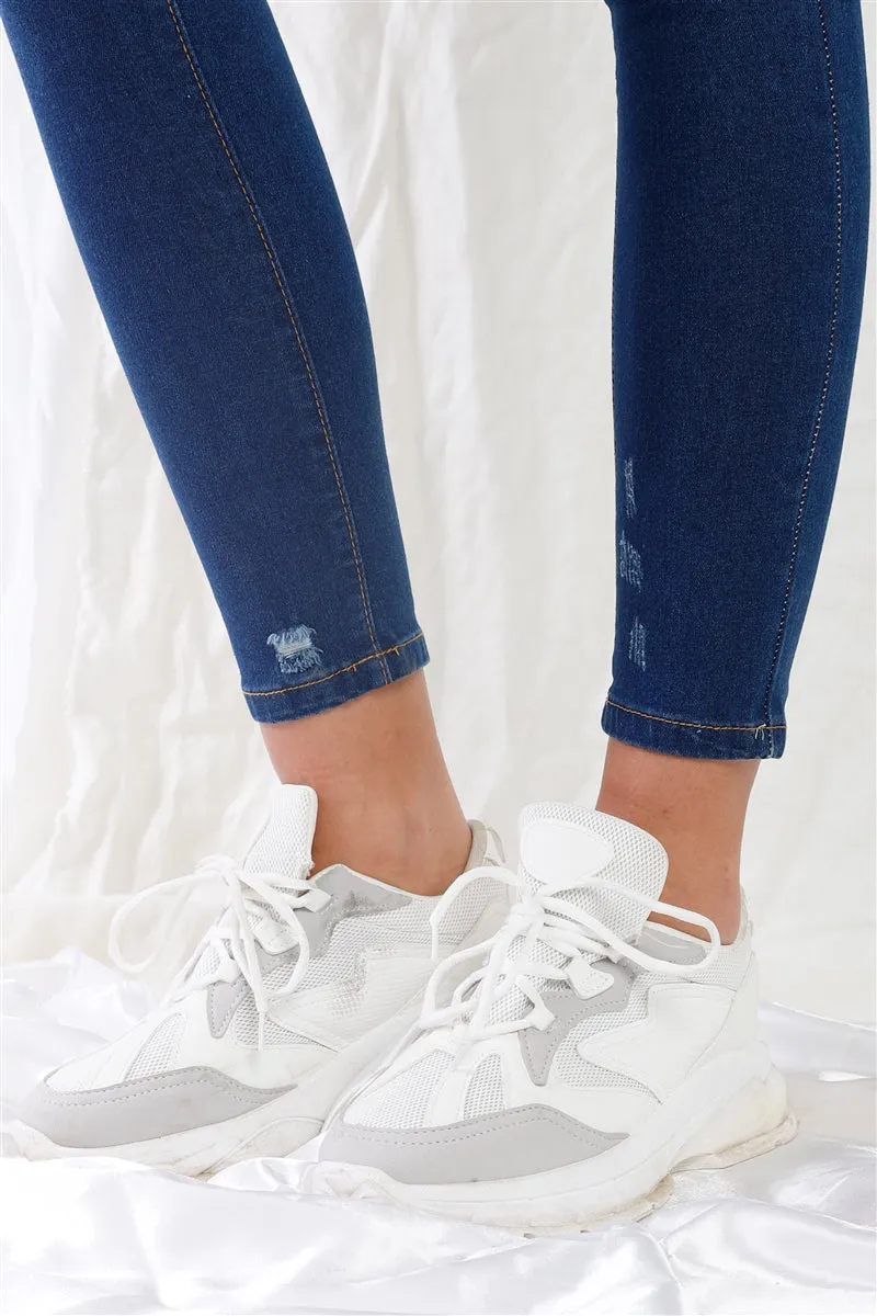 Dark Blue High-waisted With Rips Skinny Jeans