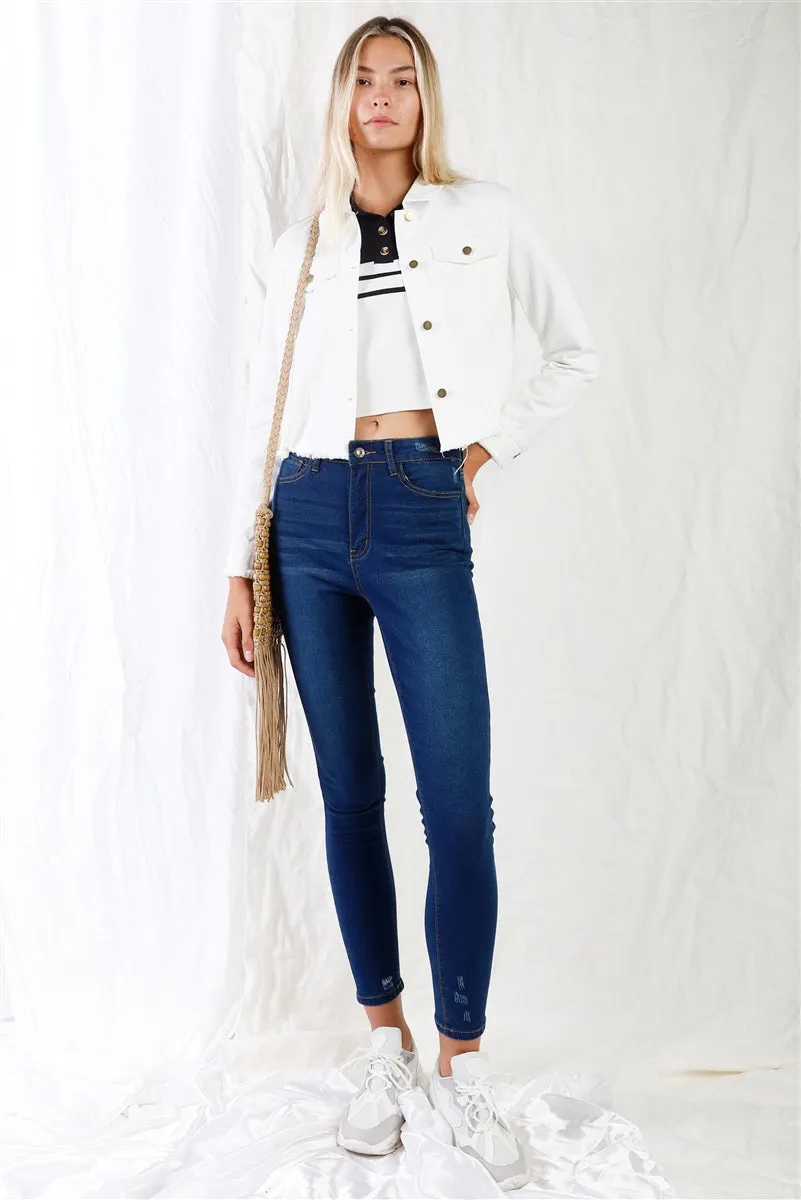 Dark Blue High-waisted With Rips Skinny Jeans