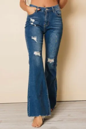 Dark Wash Distressed Flare Jeans