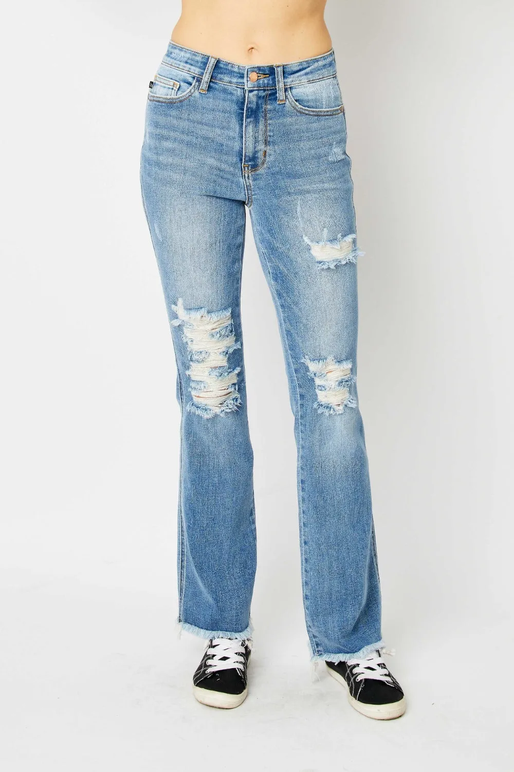Distressed Raw Hem Bootcut Jeans