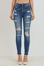 DISTRESSED SLASH CUT SKINNY JEAN