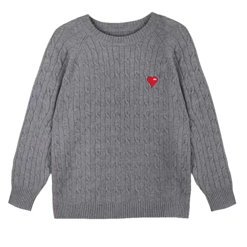 Family Matching Cable Knit Sweaters  Heart Embroidered Unisex Pullovers