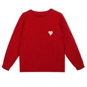 Family Matching Cable Knit Sweaters  Heart Embroidered Unisex Pullovers