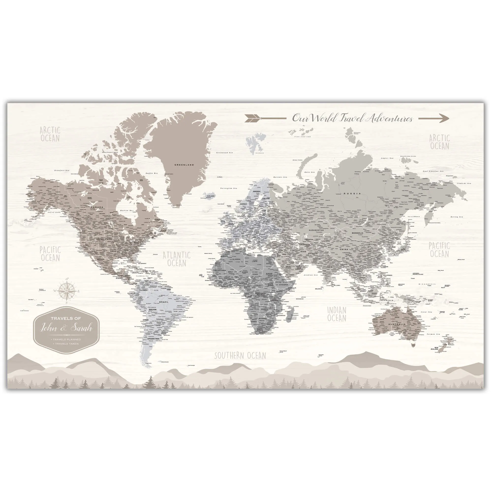 Farmhouse Personalized Push Pin World Map - Single Panel