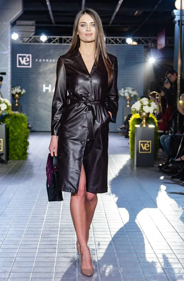 Faux Leather Midi Coat With Belt