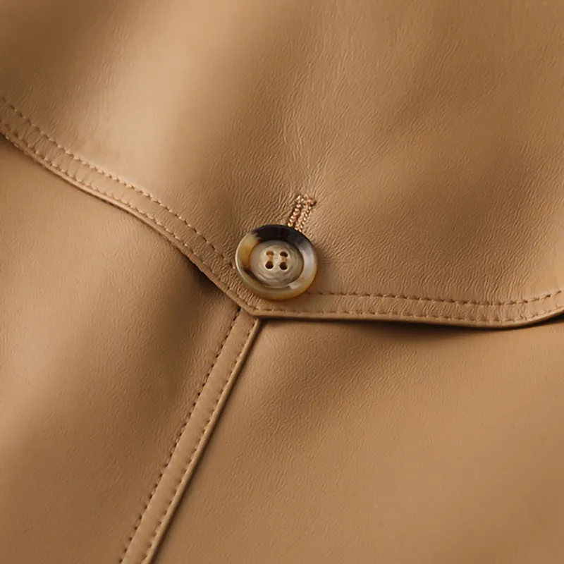 Genuine Sheepskin Leather Jacket Women Autumn Winter Trench Coat Mide Length Streetwear Leather Coat CL4873