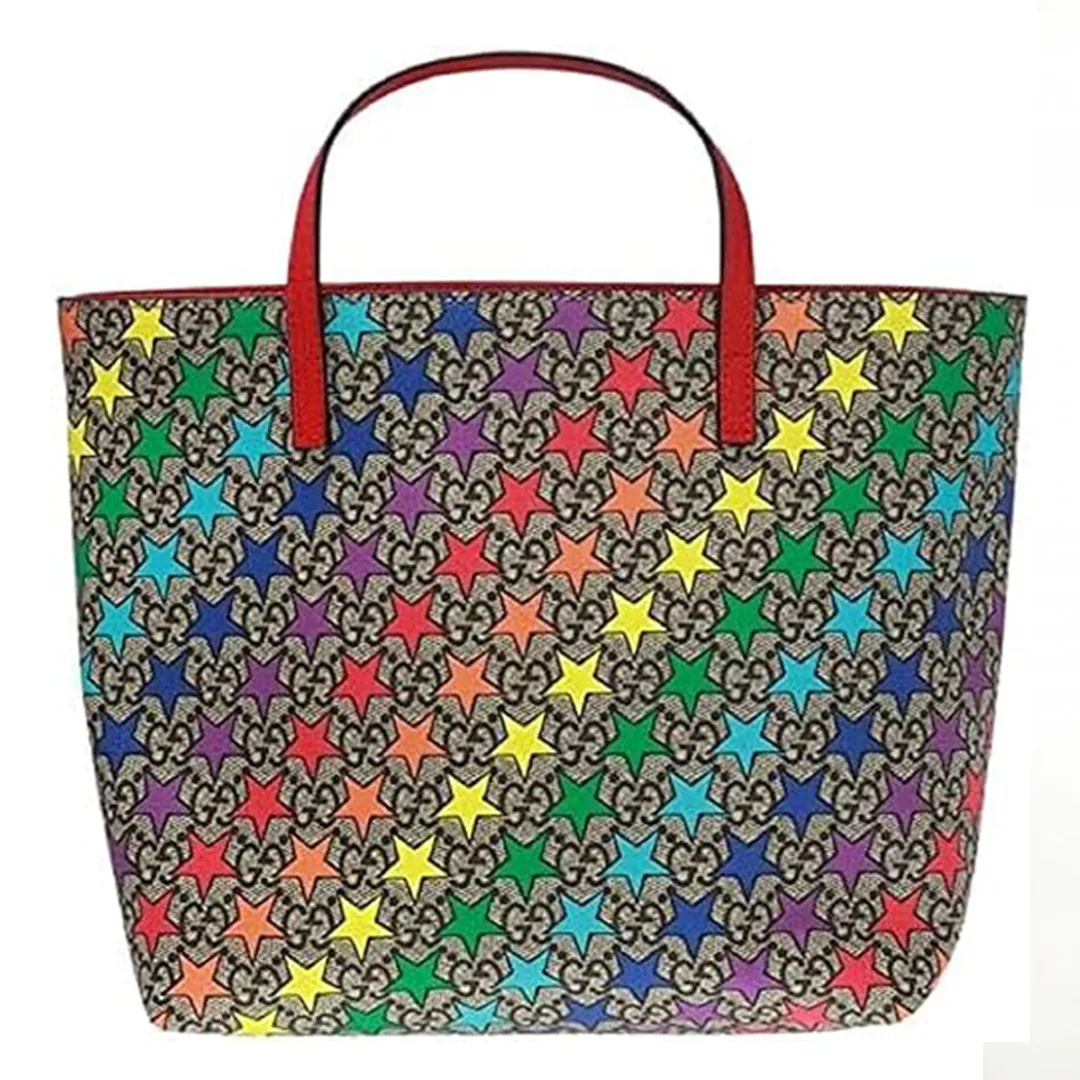 Gucci GG Childrens Rainbow Stars Leather Supreme Tote Handbag Bag Italy Red NEW