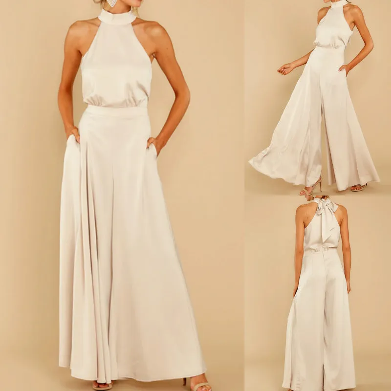Halter Off-shoulder Dressy Jumpsuit Sleeveless Rompers