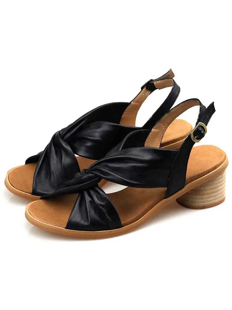 Handmade Leather Solid Color Simple Sandals