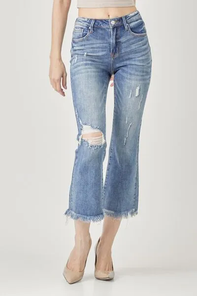 Hazel Blues® |  RISEN High Waist Distressed Cropped Bootcut Jeans
