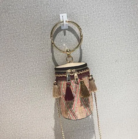 High quality Straw  Tassel Chain Shoulder Travel bag