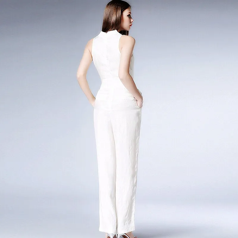 Jumpsuits Women Cross V Neck Sleeveless Sashes Back Zipper