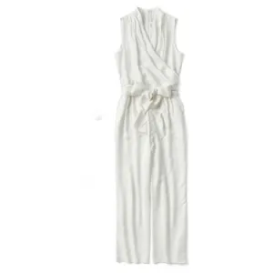 Jumpsuits Women Cross V Neck Sleeveless Sashes Back Zipper