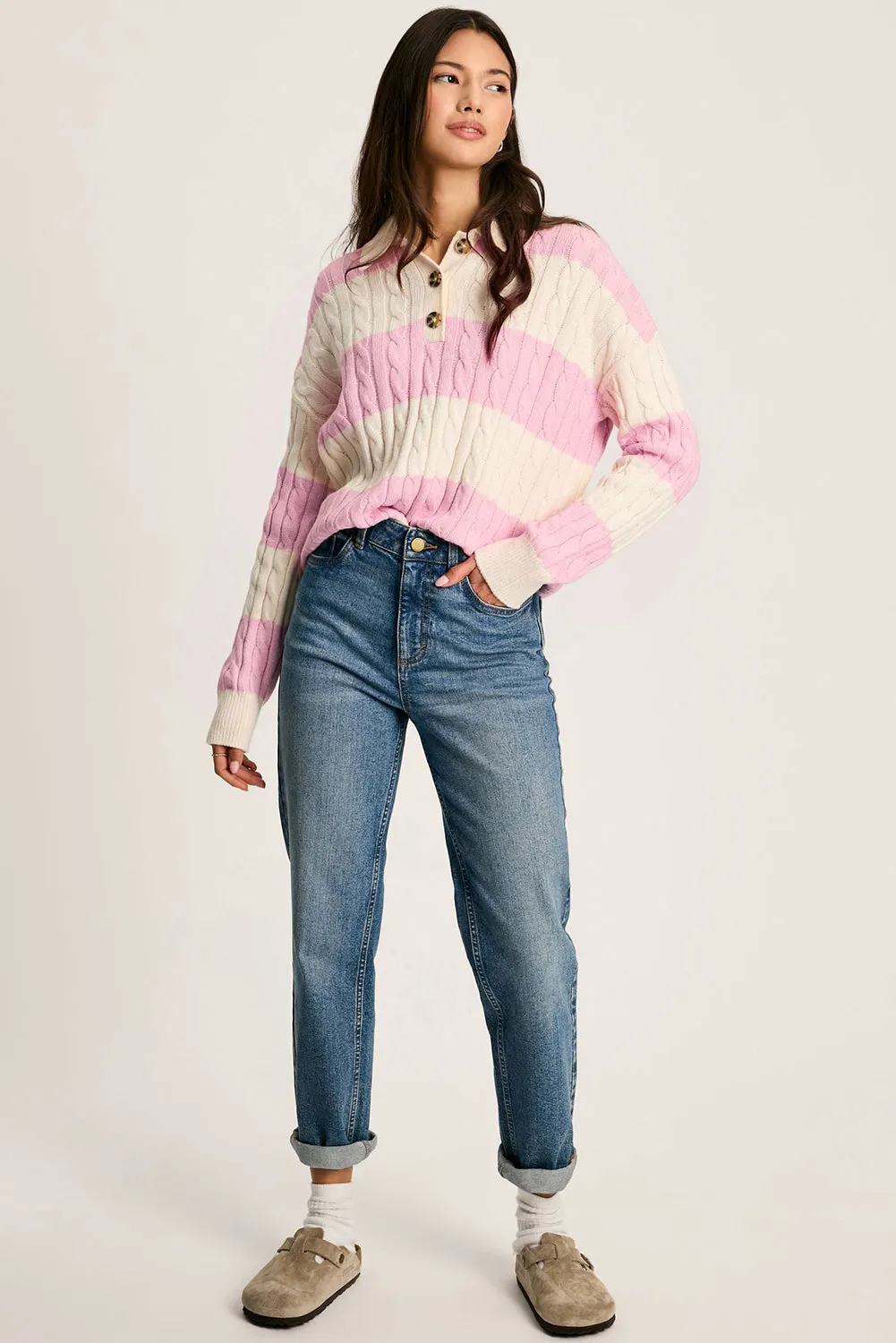 KaleaBoutique Cable Knit Collared Henley Sweater