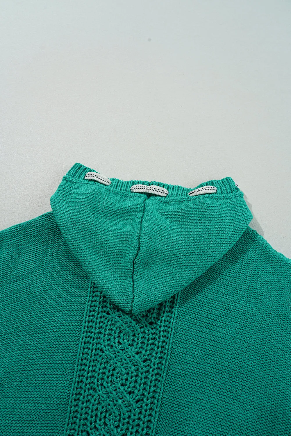 KaleaBoutique Cable Knit V Neck Contrast Drawstring Hooded Sweater