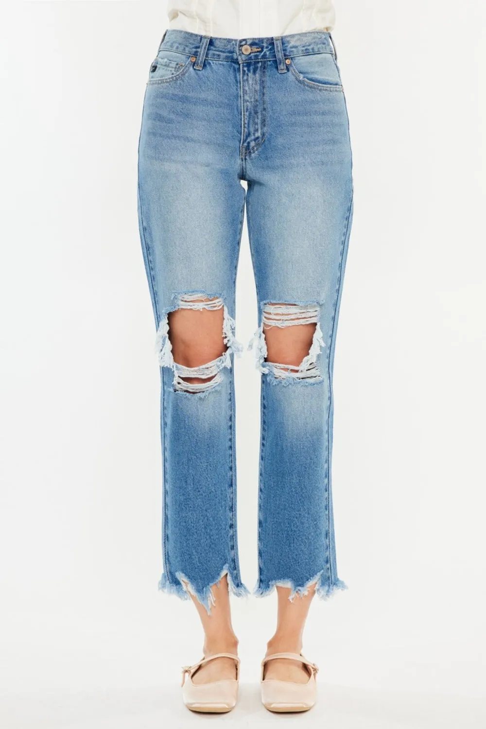 Kancan Distressed Frayed Hem Cropped Jeans ONLINE EXCLUSIVE
