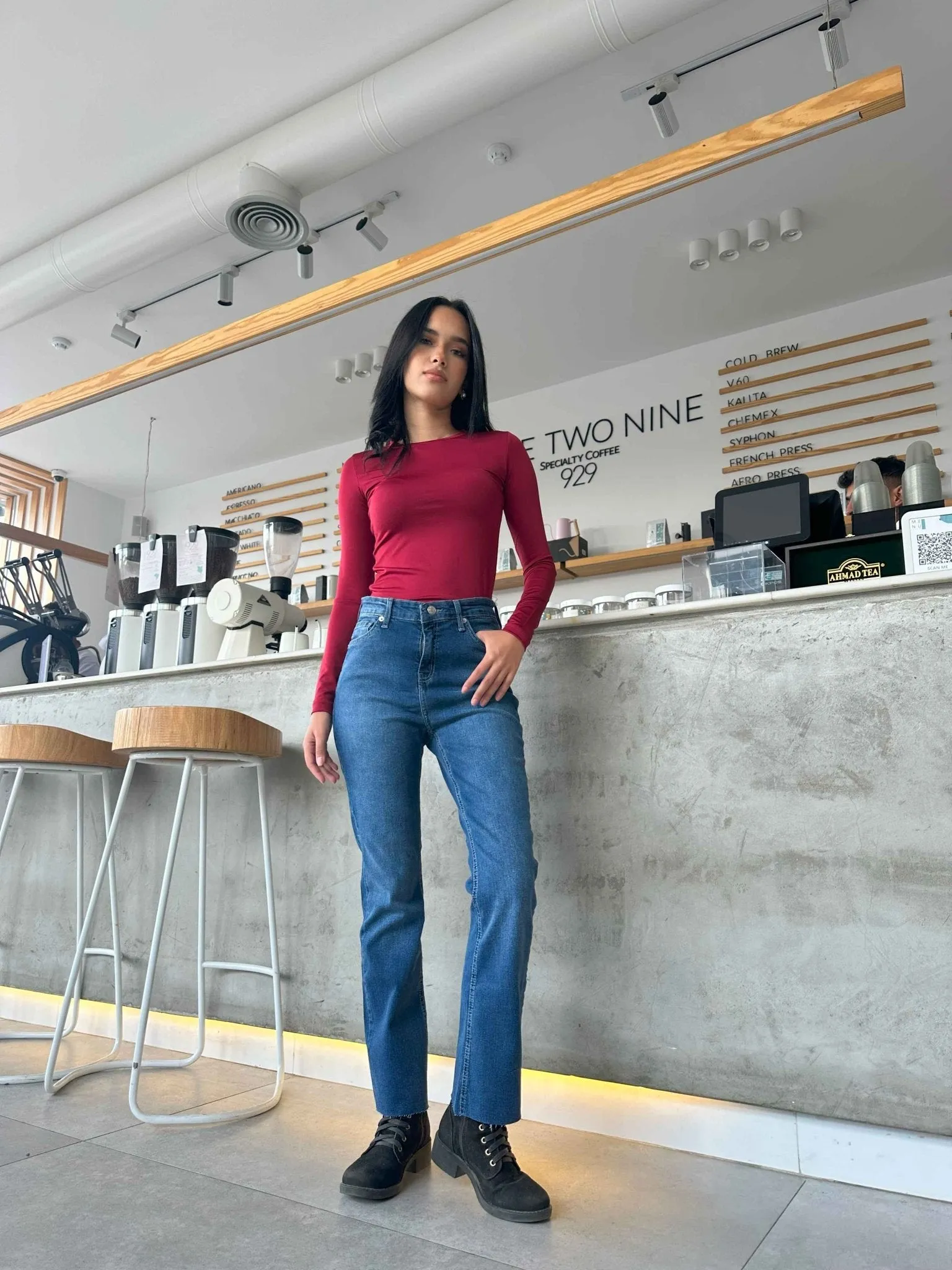 Kick Flare - Navy Blue Cropped Raw Hems Jeans.