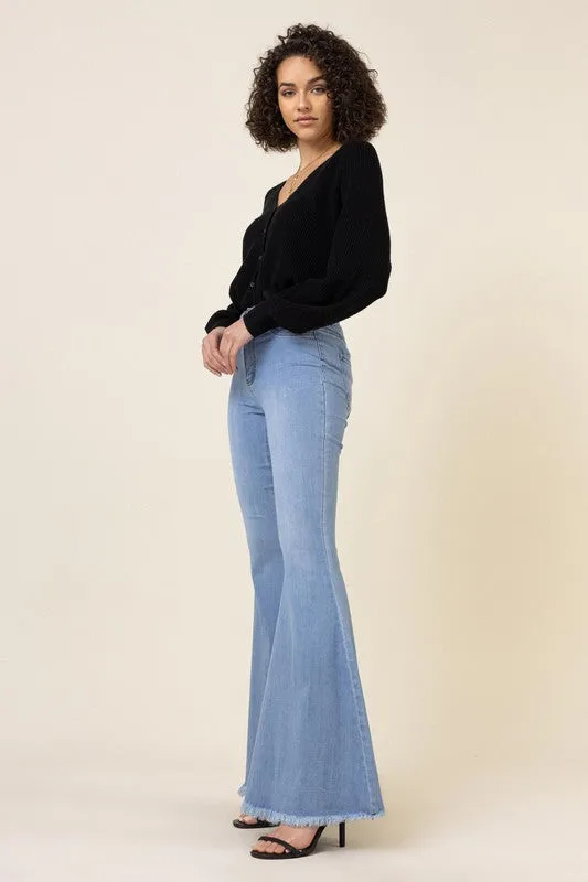 Light Blue Stone Wash High Waist Flare Jeans