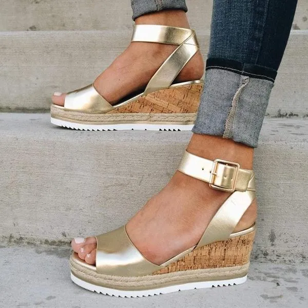 Lydiashoes Casual Daily Comfy Adjustable Buckle Wedges