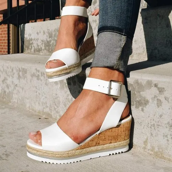 Lydiashoes Casual Daily Comfy Adjustable Buckle Wedges