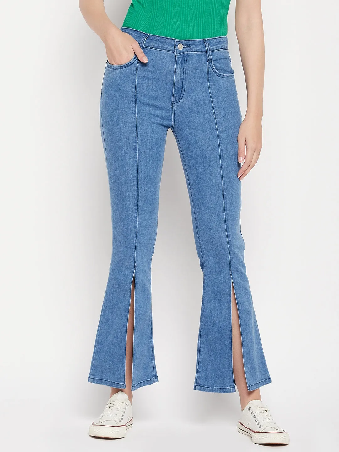 Madame Mid Rise Indigo Blue Slit Jeans