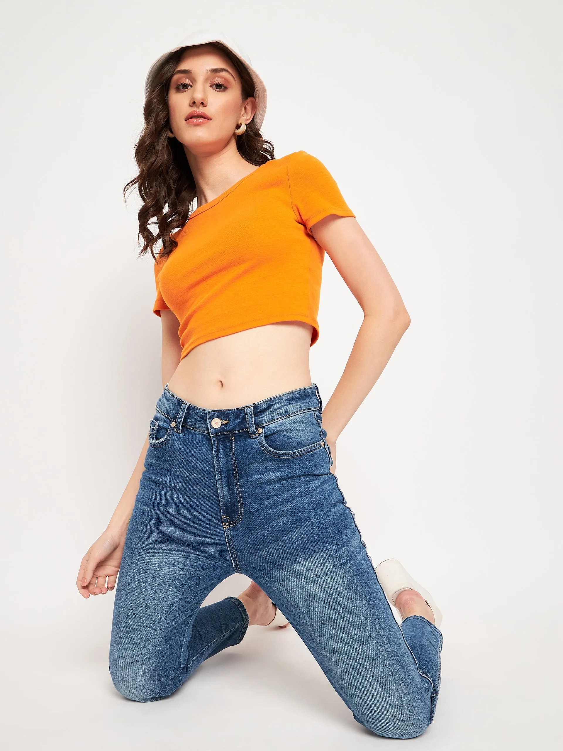Madame Stone Wash Whiskered Skinny Fit Blue Denim