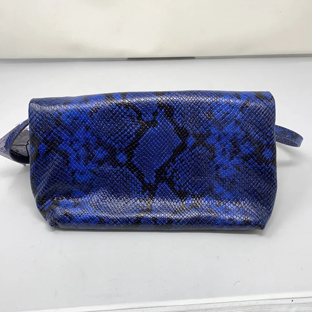Michael Kors Black and Blue Snakeskin Embossed Foldover Top Zip Bag